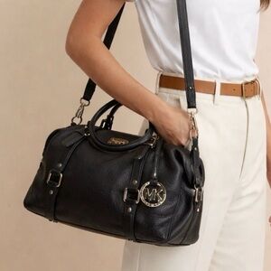 Michael Kors Large Legacy Black Bedford Bowling Satchel